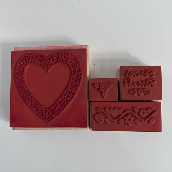 Stampin’ up! 2002 4 pc wood stamps - HEARTS & ROSES - Picture 2 of 10